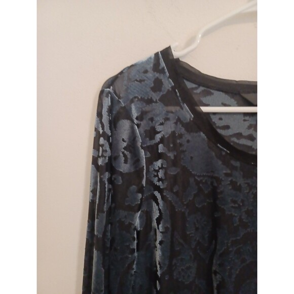 Simply Vera Wang Velvet Burnout Blouse L Gray Black Longsleeve Fairy Whimsigoth - Picture 6 of 10
